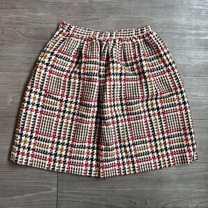 Vintage 70s Micro Houndstooth Plaid Multicolored Autumnal Mini Skirt Size XS